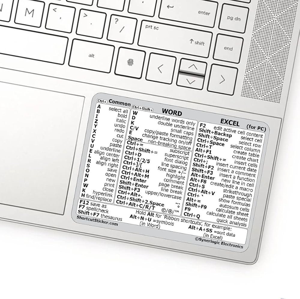 Synerlogic Word/Excel Windows Shortcut Sticker | Reference Guide Keyboard Shortcut Sticker | Work... | Amazon (US)