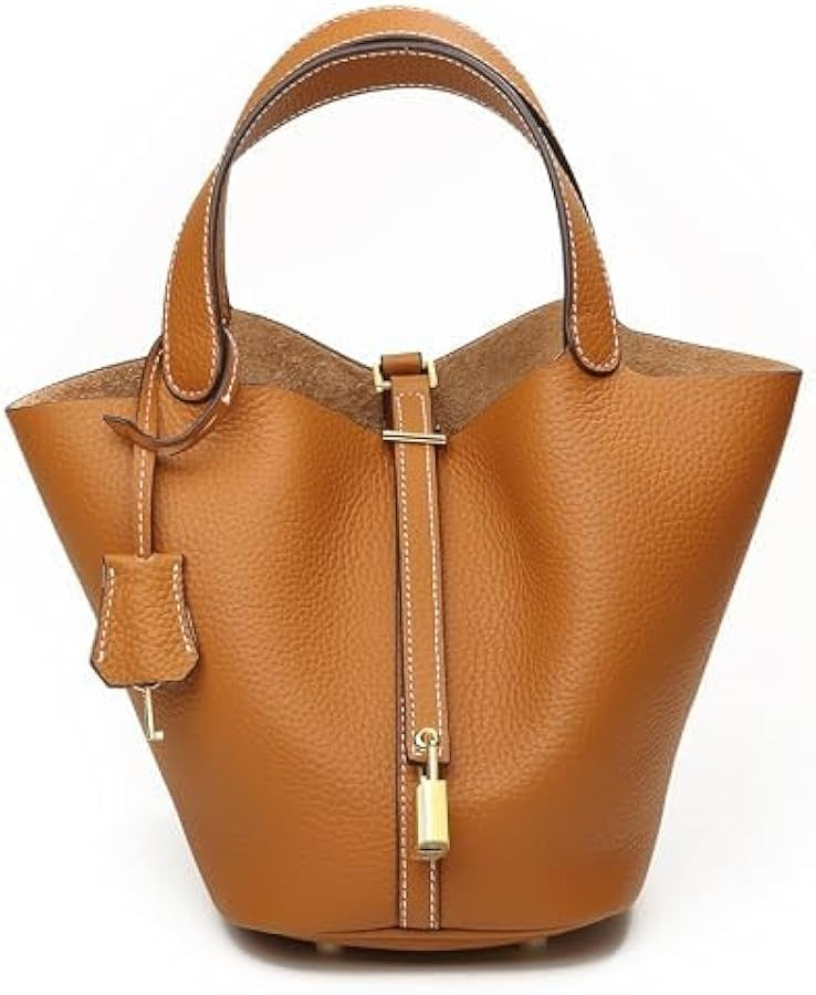 Purses and Handbags for Women Genuine Leather Small Bucket Bag Satchel Ladies Stylish Lock Design... | Amazon (US)