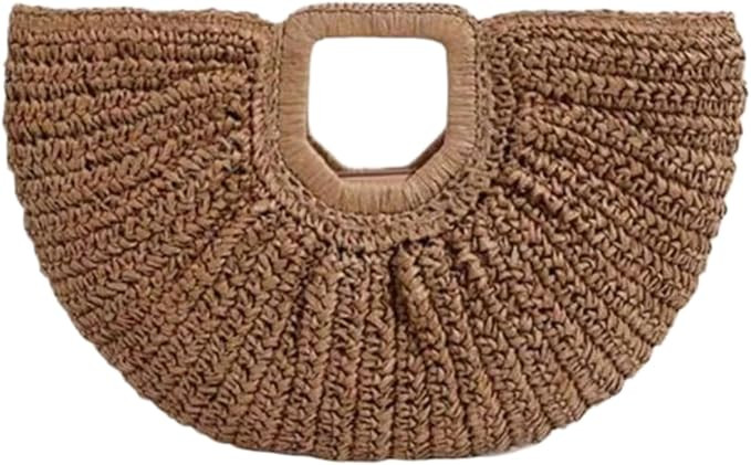 Linen Woven Tote Bag for Women Large Capacity Pleated Semi-Circle Solid Color Handbag for Beach T... | Amazon (US)