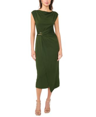 Msk Women's Sleeveless Boat-Neck Ponte-Knot Wrap Midi Dress - Hot Fudge | Macy's