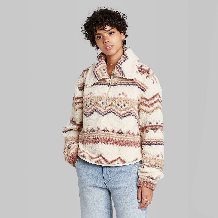 Women's Quarter Zip Sherpa Pullover Sweatshirt - Wild Fable™ | Target