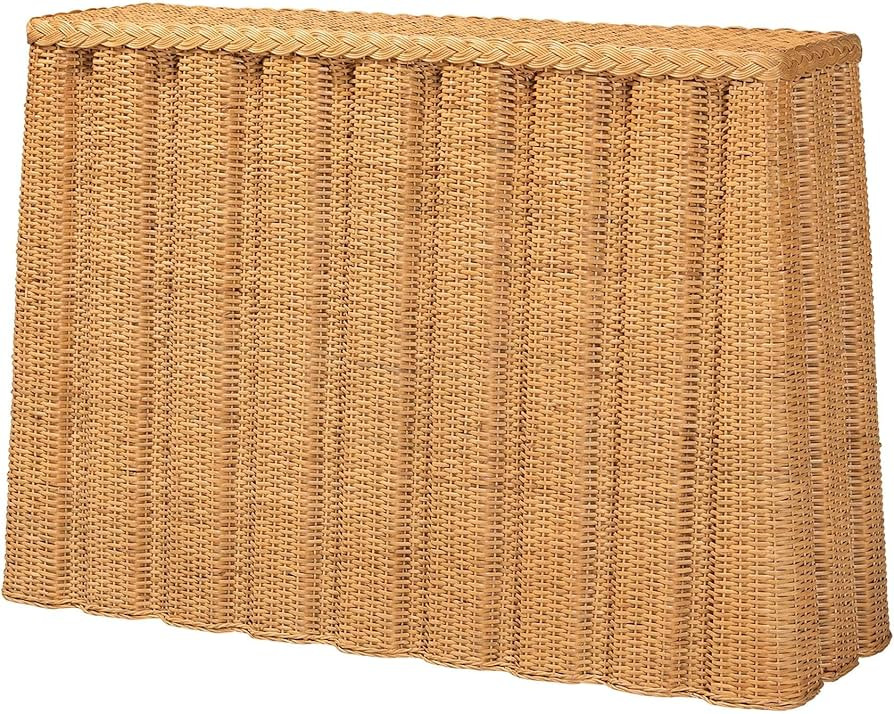 Bali & pari Andrea Natural Rattan Console Table - Handwoven Wicker Accent Table with Pleated Skir... | Amazon (US)