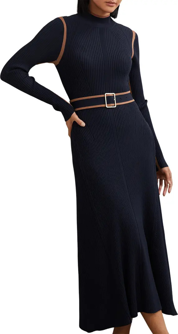 Reiss Ella Belted Long Sleeve Rib Maxi Dress | Nordstrom | Nordstrom