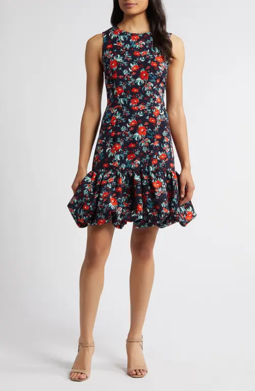Chelsea28 Bubble Hem Sleeveless Dress in Navy- Red Gestural Floral at Nordstrom, Size X-Small | Nordstrom