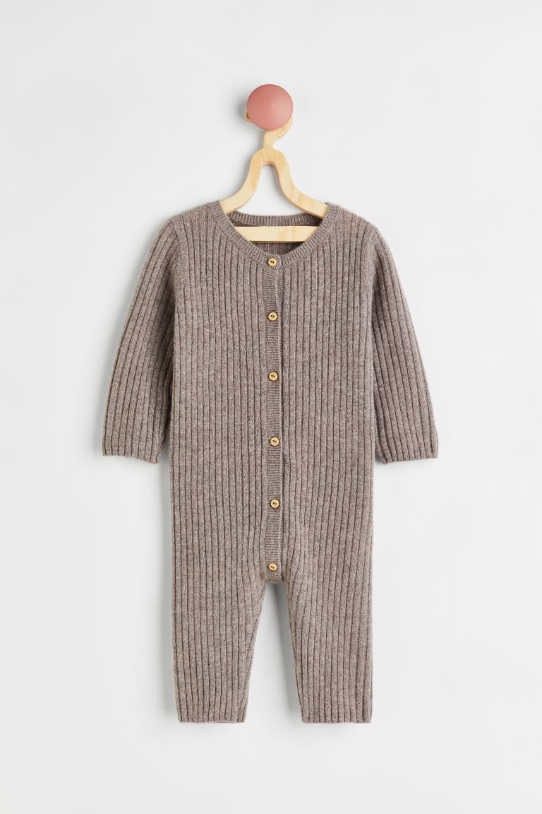 Rib-knit Cashmere Jumpsuit - Taupe - Kids | H&M US | H&M (US + CA)