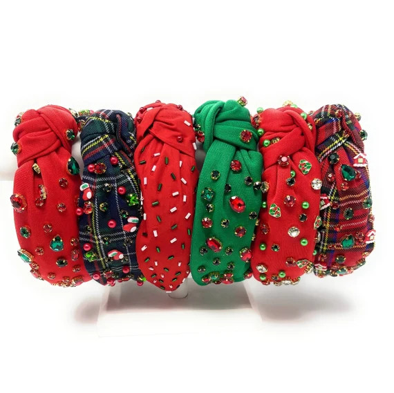 Christmas Jeweled Knotted Headband, Christmas Headbands, Christmas Knot Headband, Christmas Hair ... | Etsy (US)