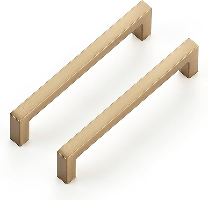 Ravinte Cabinet Handles Solid Slim Champagne Bronze 10 Pack 3-3/4 Inch Hole Center Square Bar Dra... | Amazon (US)