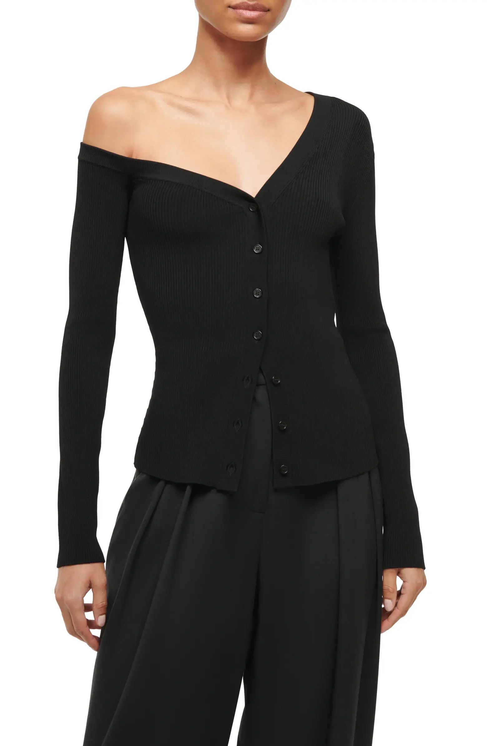 Craftsman One-Shoulder Rib Cardigan | Nordstrom