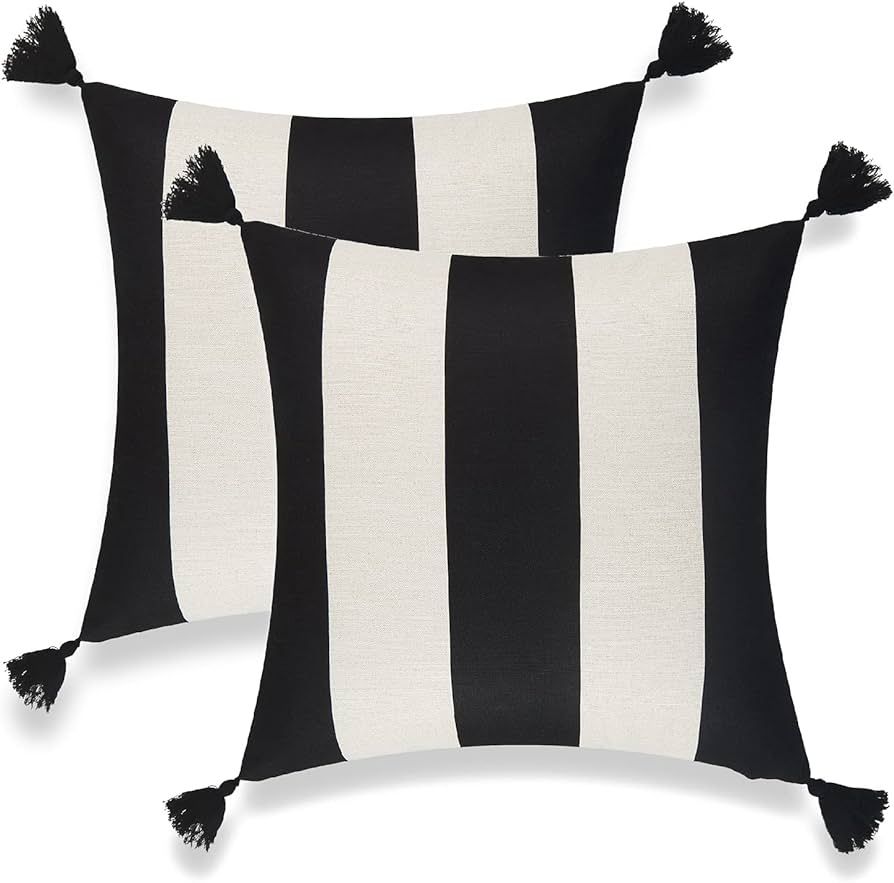 Modern Boho Patio Indoor Outdoor Pillow Cover ONLY for Backyard, Couch, Sofa, Black Stripes, 20"x... | Amazon (US)
