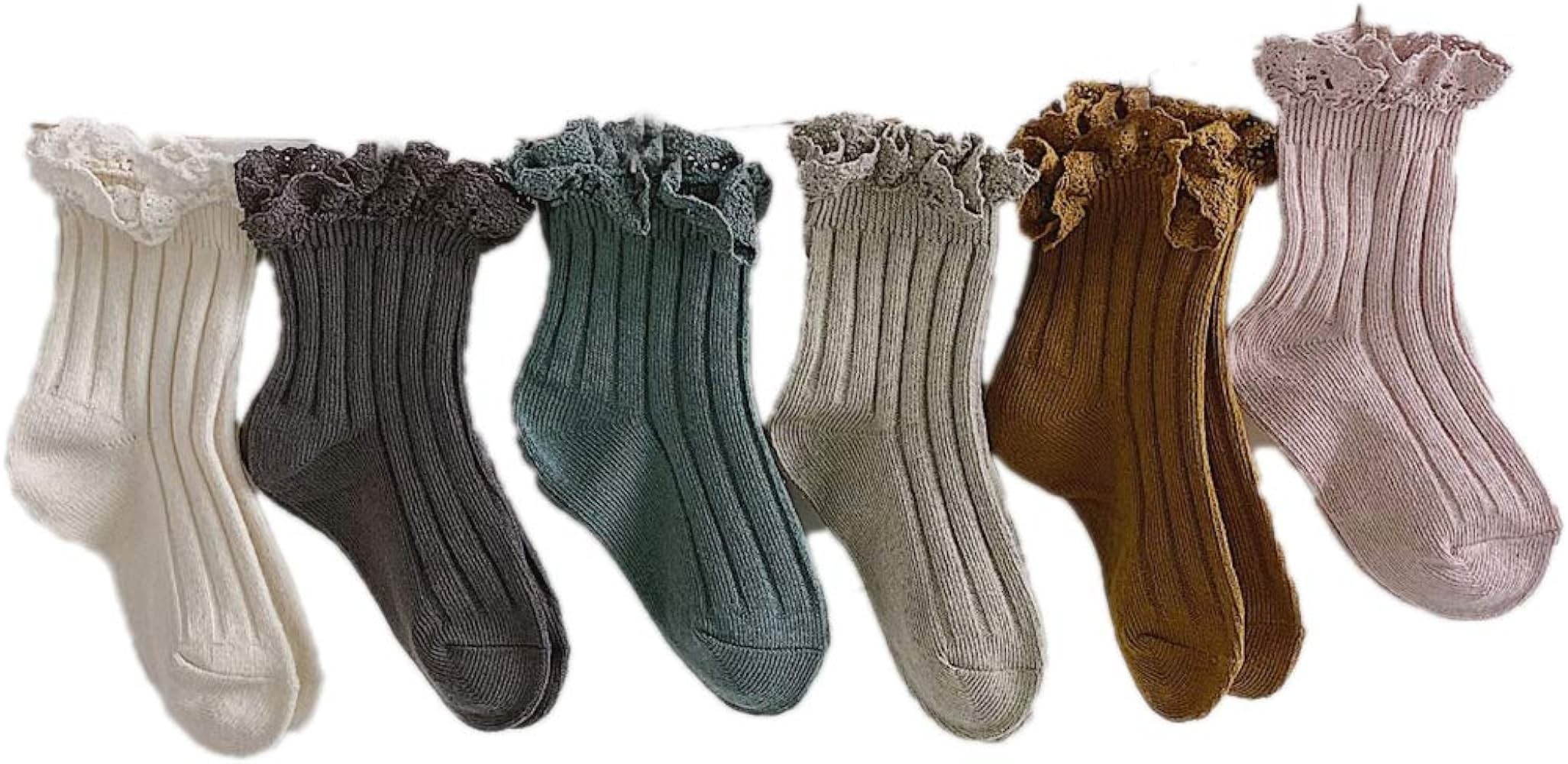 Amazon.com: Ashmyova Baby Girls Vintage Ankel Lace Socks Toddler Ruffles Casual Dress Socks 6 Pac... | Amazon (US)