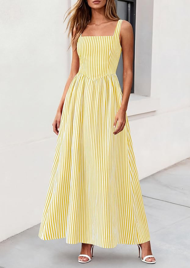 PRETTYGARDEN Women's Maxi Dress Summer Striped Sundress 2026 Spring Smocked A Line Long Flowy Bea... | Amazon (US)