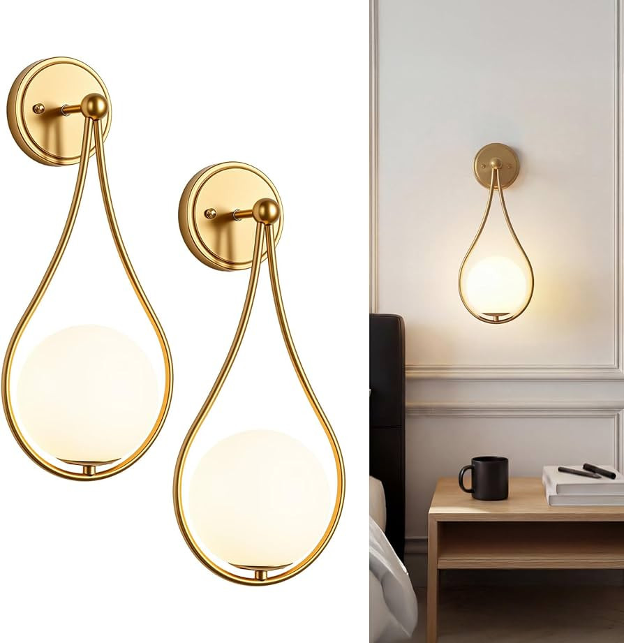 Mid-Century Wall Sconces Set of 2 Gold Modern Globe Wall Lighting Indoor Hardwired Wall Lights fo... | Amazon (US)