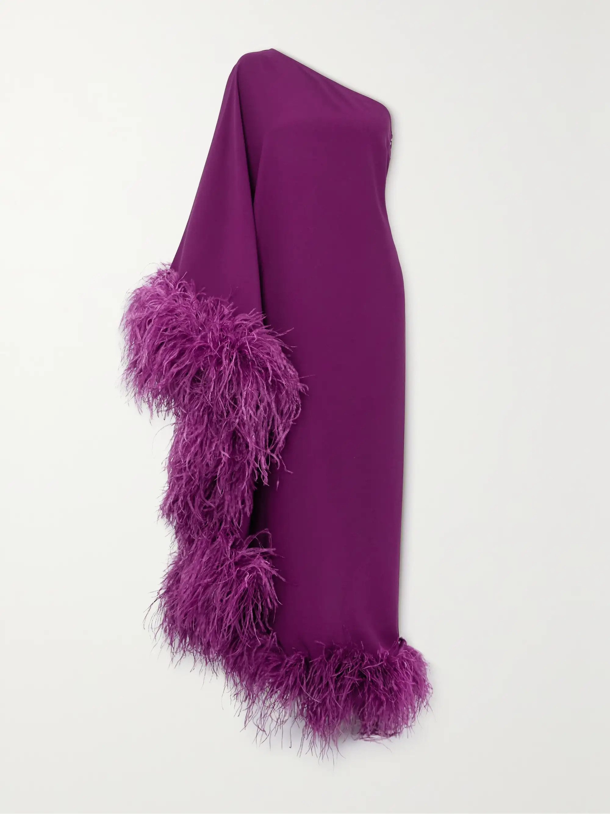 Ubud one-shoulder feather-trimmed crepe maxi dress | NET-A-PORTER (US)