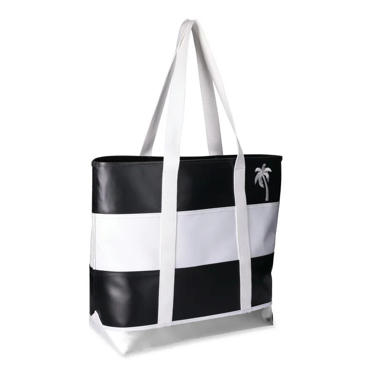 Time and Tru Women's Striped Beach Tote with Embroidered Accent | Walmart (US)