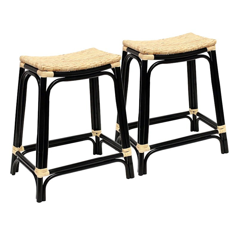 Set of 2 Indah Rattan Counter Stool, Black | At Home