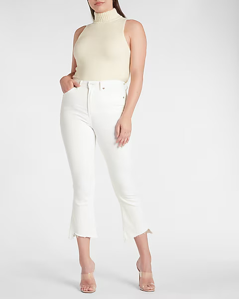 High Waisted White Cropped Flare Jeans | Express