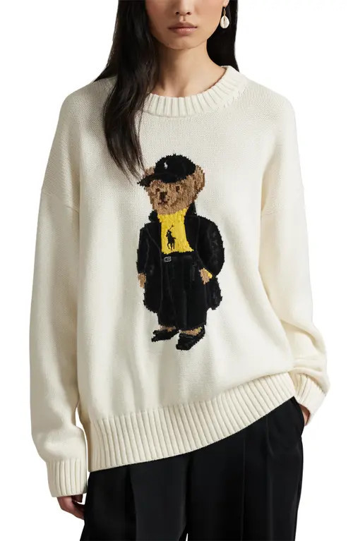 Polo Ralph Lauren Polo Bear Cotton Crewneck Sweater in Clubhouse Cream Multi at Nordstrom, Size Small | Nordstrom