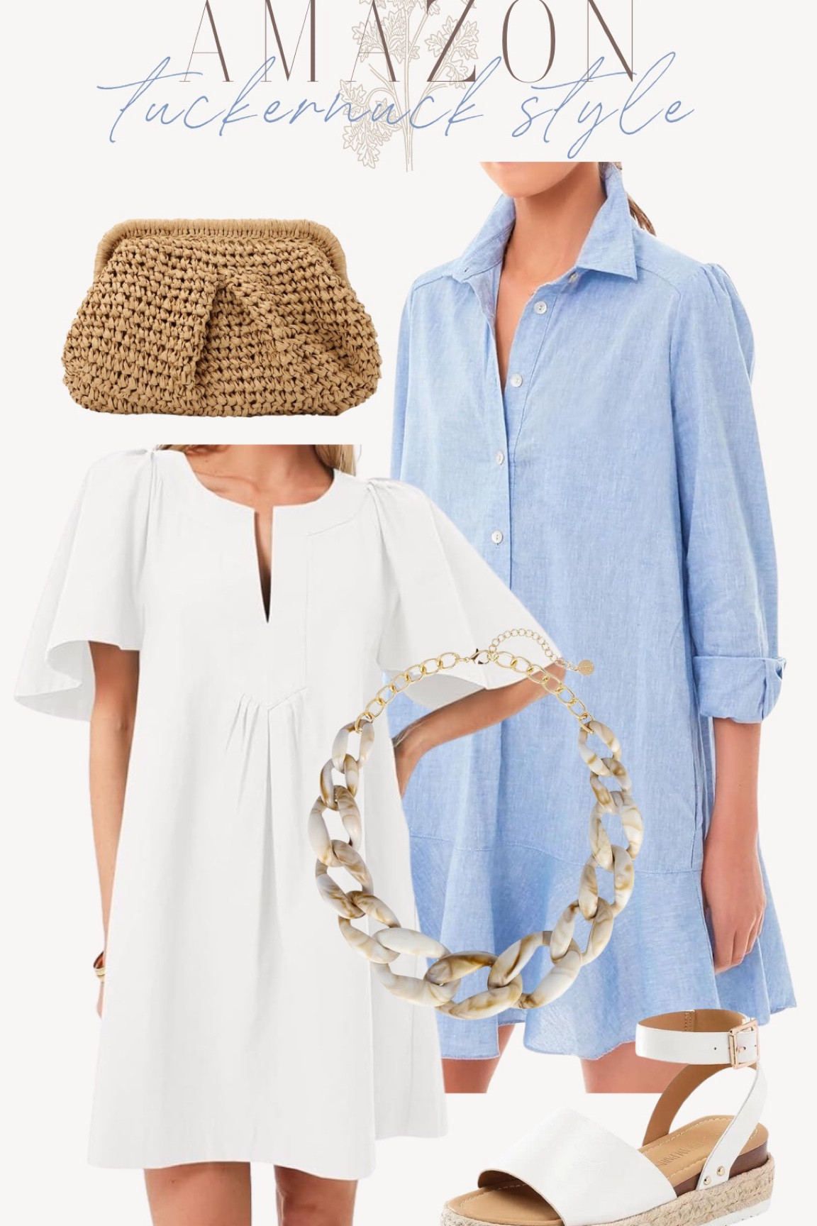Amazon Tuckernuck Looks for Less! Straw clutch, pomander place dress, tate dress, chambray callahan shirt dress