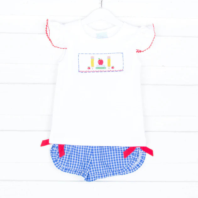 Schoolbook Smocked Knit Short Set Royal Windowpane | Classic Whimsy