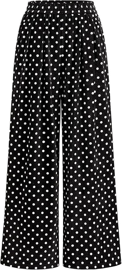 PRETTYGARDEN Casual Women's Pants 2025 Elastic Waist Palazzo Long Stretchy Wide Leg Trousers Knit... | Amazon (US)