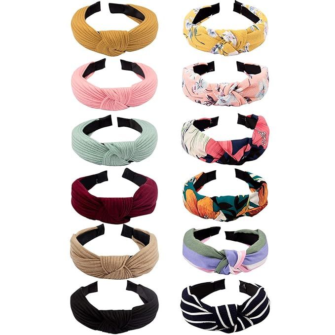 VELSCRUN 12 Pcs Womens Headbands Knotted Headbands for Women Wide Headbands Boho Bandeau Knot Tur... | Amazon (US)