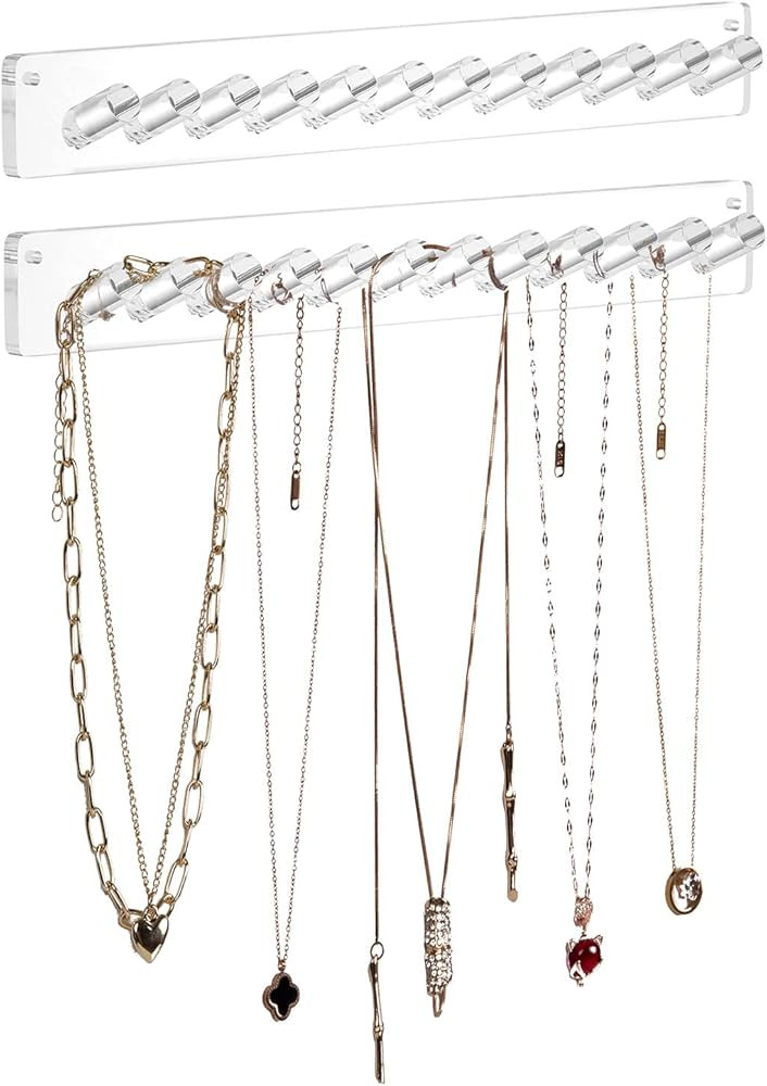 AITEE Necklace Holder, Acrylic Necklace Organizer Wall Mounted with 12 Hooks, for Hanging Necklac... | Amazon (US)