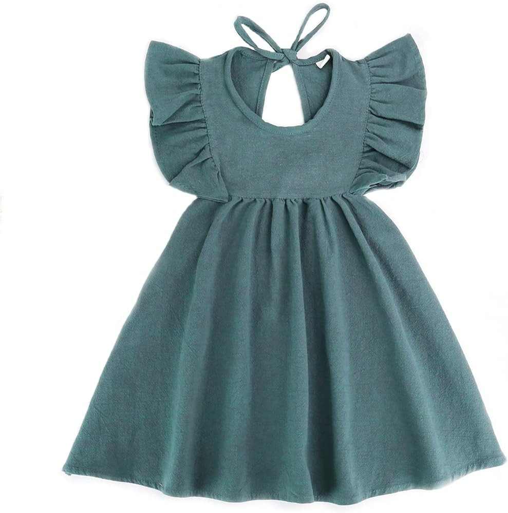 Toddler Baby Girl Dress Summer Cotton Linen Ruffle Halter Sleeveless Kids Casual Beach Party Dres... | Amazon (US)