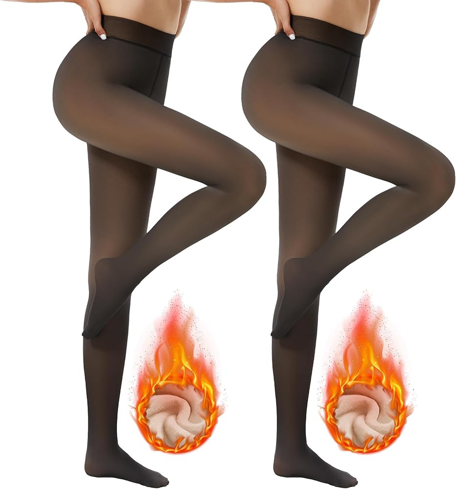 2er Pack Thermo Strumpfhose Damen Winter Gefütterte Thermostrumpfhose Fleece Warme Dicke Gefäls... | Amazon (DE)