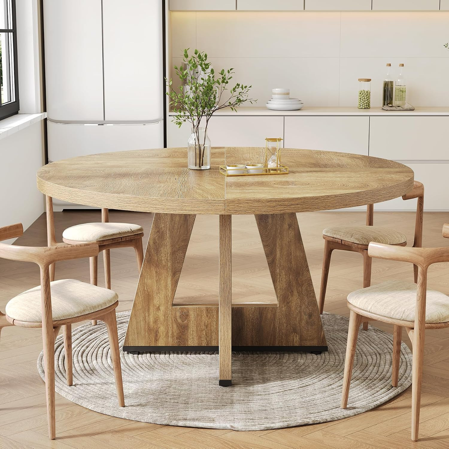 LITTLE TREE Round Dining Table for 4-6 People, 47 Inches Dining Room Table with Wooden Pedestal Base, Circle Kitchen Tables for Dining Room, Kitchen, Living Room, Oak | Amazon (US)