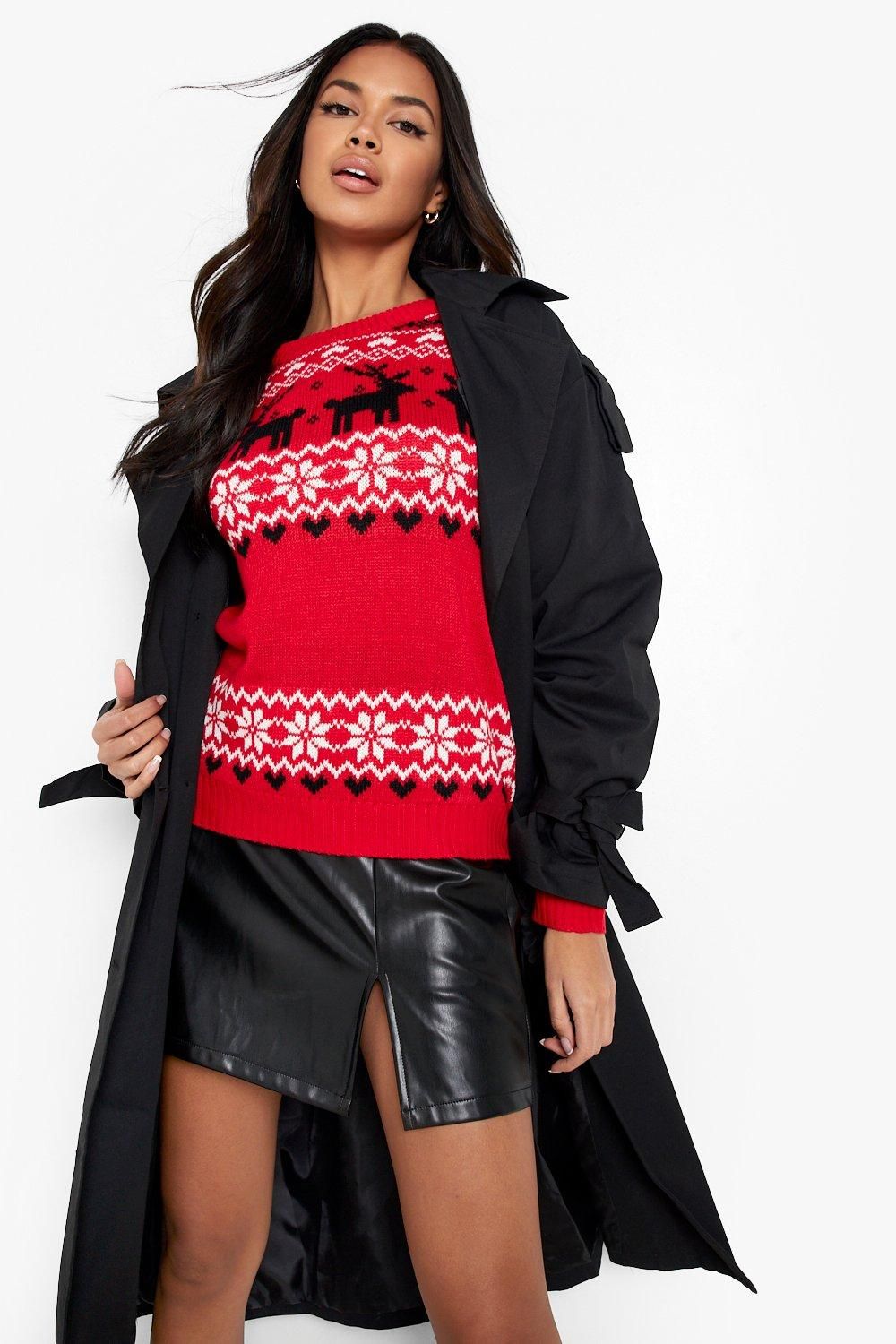 Womens Christmas Fairisle Knitted Sweater - Red - Xs | Boohoo.com (US & CA)