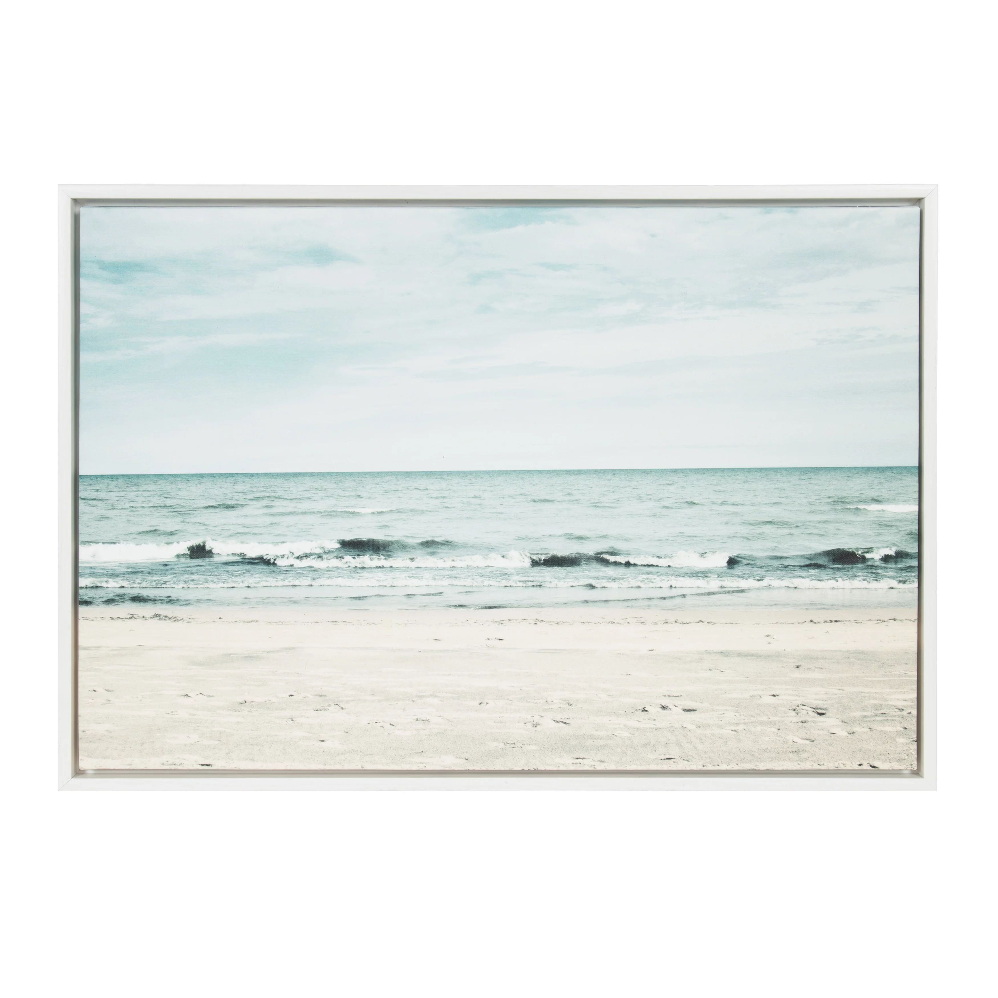 Kate and Laurel Sylvie Beach Scene with Waves, Ocean Shoreline Color Photograph, Framed Canvas Wa... | Walmart (US)