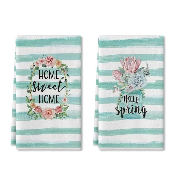 Artoid Mode Stripes Kitchen Dish Towels Spring 18 x 28 Inch Spring Flower Wreath Set of 2 - Walma... | Walmart (US)