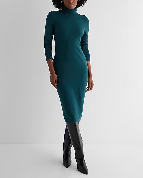 Turtleneck Long Sleeve Midi Sweater Dress | Express