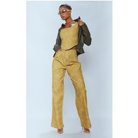 Mustard Washed Faux Leather Dart Pocket Straight Leg Pants | PrettyLittleThing US