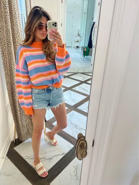 Wearing a size small in sweater and 25 in shorts. 

Pink lily, summer fashion, spring fashion, denim shorts, casual outfit, summer sweater, Emily Ann Gemma 

#LTKfindsunder50 #LTKsalealert