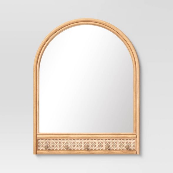 18" x 24" Rattan and Caning Decorative Wall Mirror with Hooks - Opalhouse™ | Target