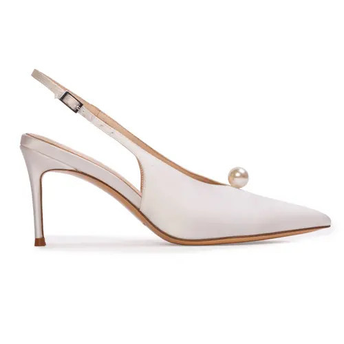 BLACK SUEDE STUDIO Reina 80 Satin Pump in White Satin/pearl Ornament at Nordstrom, Size 36 Eu | Nordstrom