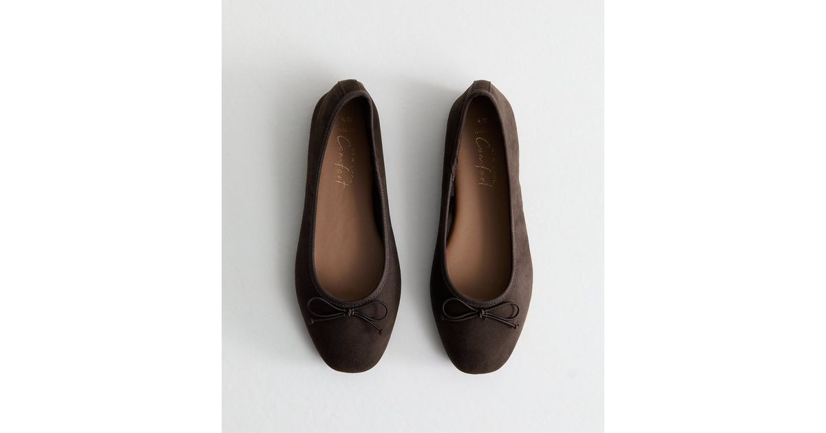 Wide Fit Brown Faux Suede Ballerina Flats | New Look | New Look (UK)