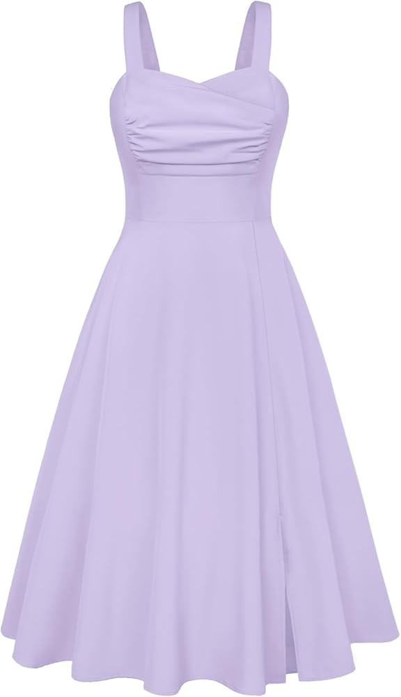 Belle Poque Women's Vintage 1950s Cocktail Dress Sleeveless Spaghetti Strap Ruched Slit A Line Sw... | Amazon (US)
