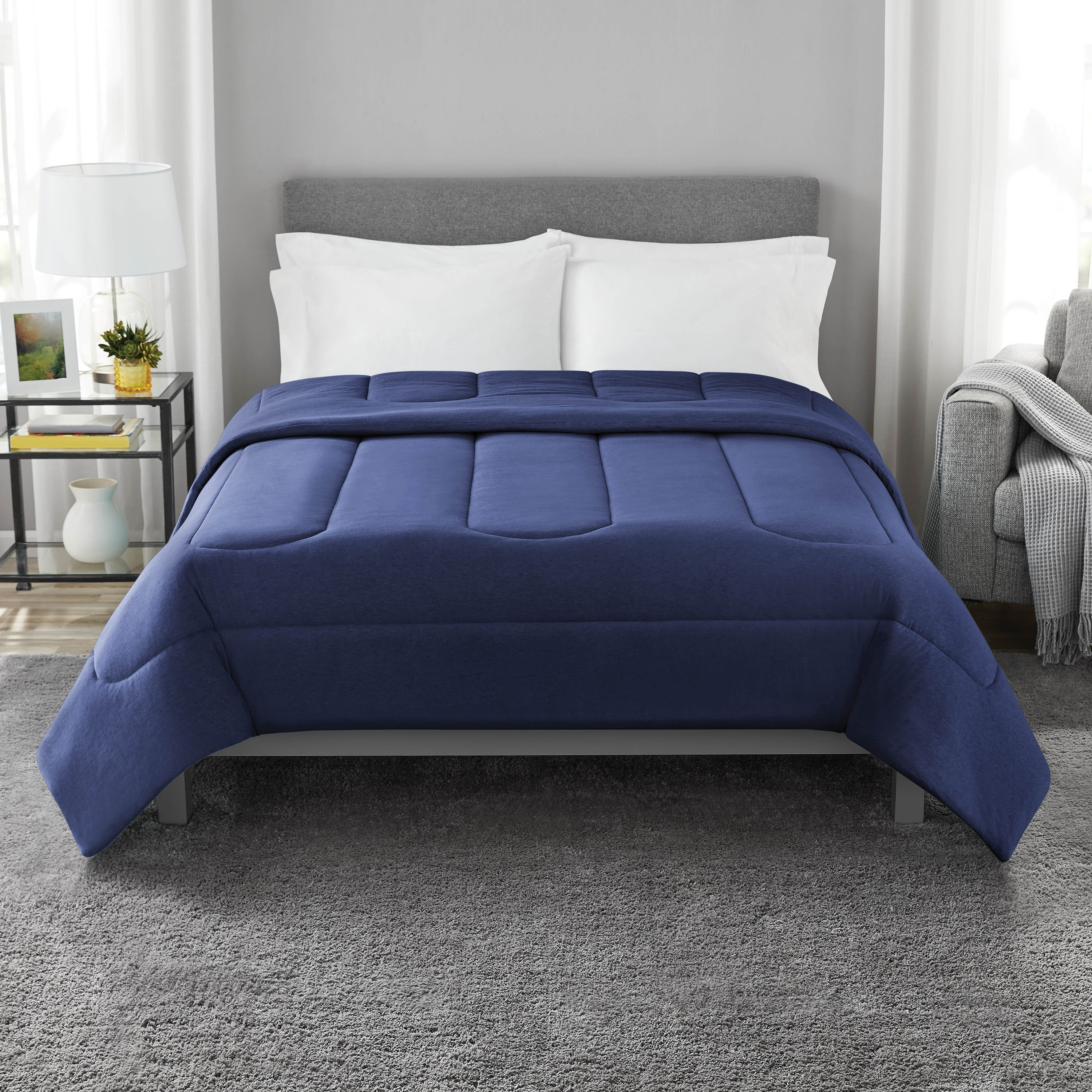 Mainstays Jersey Knit Comforter, Full/Queen Navy | Walmart (US)