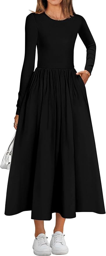 KIRUNDO Women Casual Long Sleeve Midi Dress 2025 Fall Wedding Guest Flowy Bohemian Modest Long Dr... | Amazon (US)