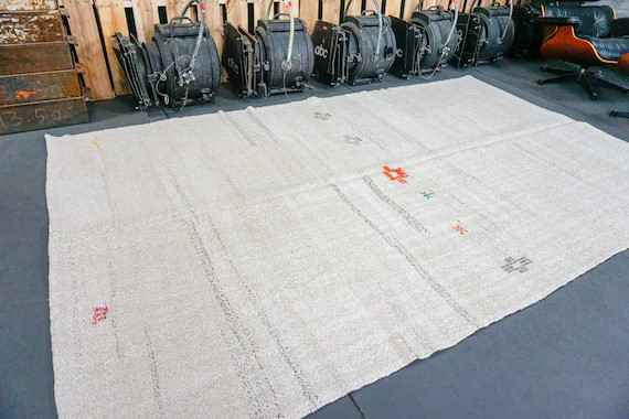 5’10 x 9’5 Hemp Kilim Scandinavian Style MCM Cream and Ecru Tweed Pure Organic Hemp Vintage | Etsy (US)