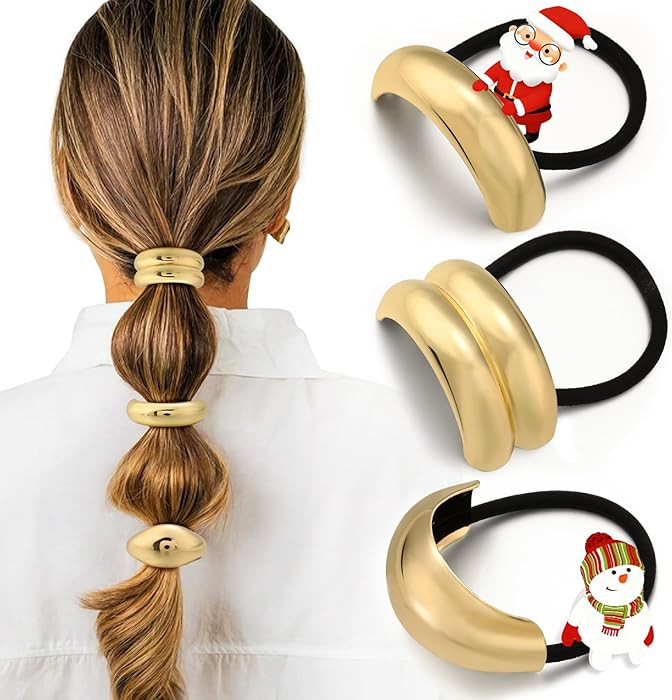 3PCS Gold Hair Ties, Metal Hair Ties for Thick Hair, Elegant Durable Geometric Design, Gold Hair ... | Amazon (US)