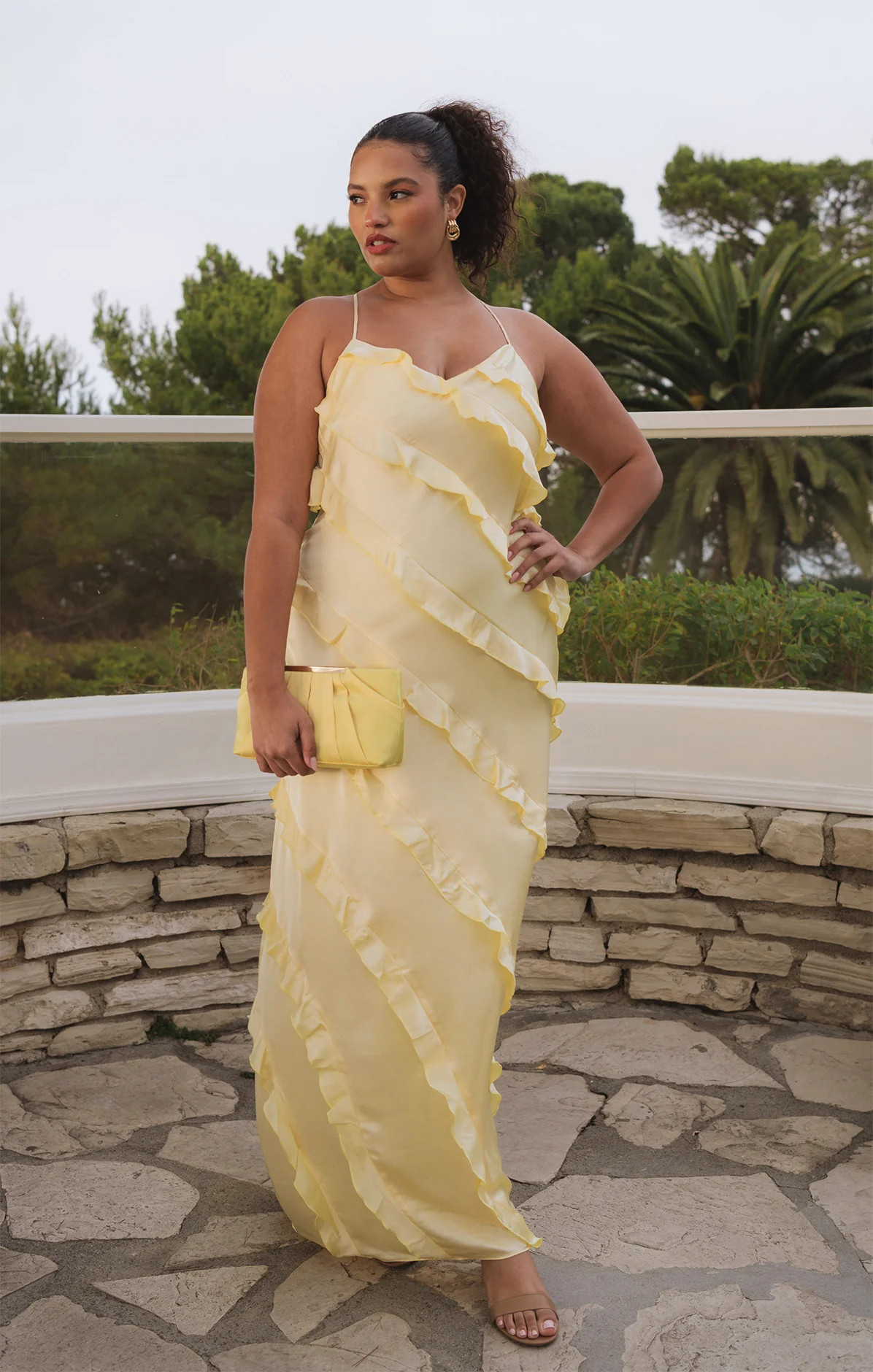 Romance Ruffle Dress ~ Pale Yellow Luxe Satin | Show Me Your Mumu