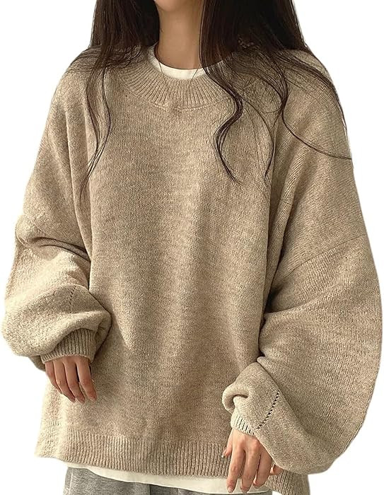 Women's Solid Knitting Split Hem Crewneck Jumper,Women's Long Sleeve Pullover Sweater Fall Casual... | Amazon (US)
