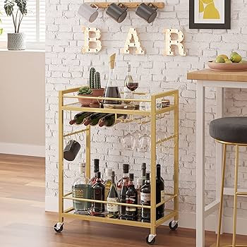 TUTOTAK Bar Cart, Serving Cart for Home, Microwave Cart, Drink Cart, Mobile Kitchen Shelf with Wi... | Amazon (US)