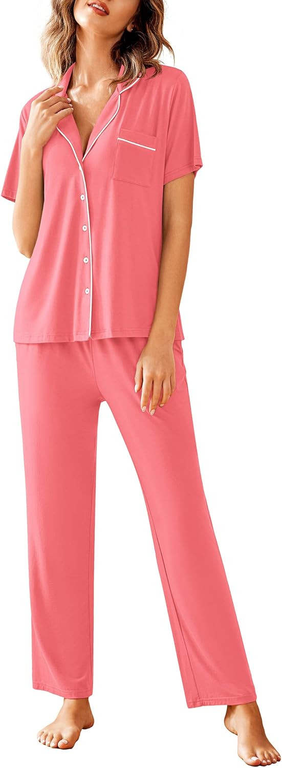 Avidlove Women Pajamas Set Notch Collar Soft Sleepwear Pjs Short Sleeve Button Down Nightwear wit... | Amazon (US)