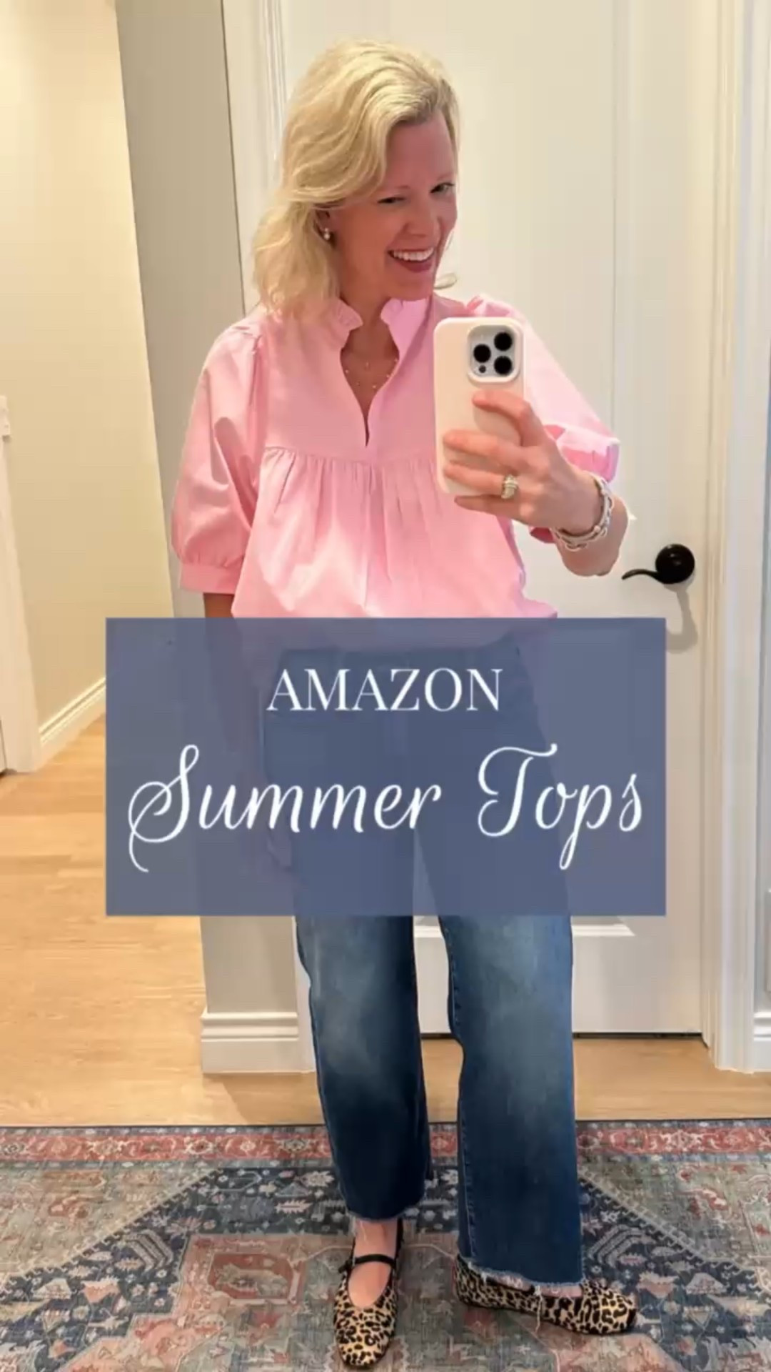 I order so many things from Amazon! Of course I return most of them, but these are five Amazon tops that I kept and I am loving for Summer! They have all washed and worn really well and fit true to size. In this video, I’m wearing some super comfy mother jeans, and cute leopard Mary Jane's that I will tag! I bought my regular size in the jeans. I am in between a 7 and 7 1/2 in shoes and went with the 7 1/2.

#LTKSeasonal #LTKFindsUnder50 #LTKShoeCrush
