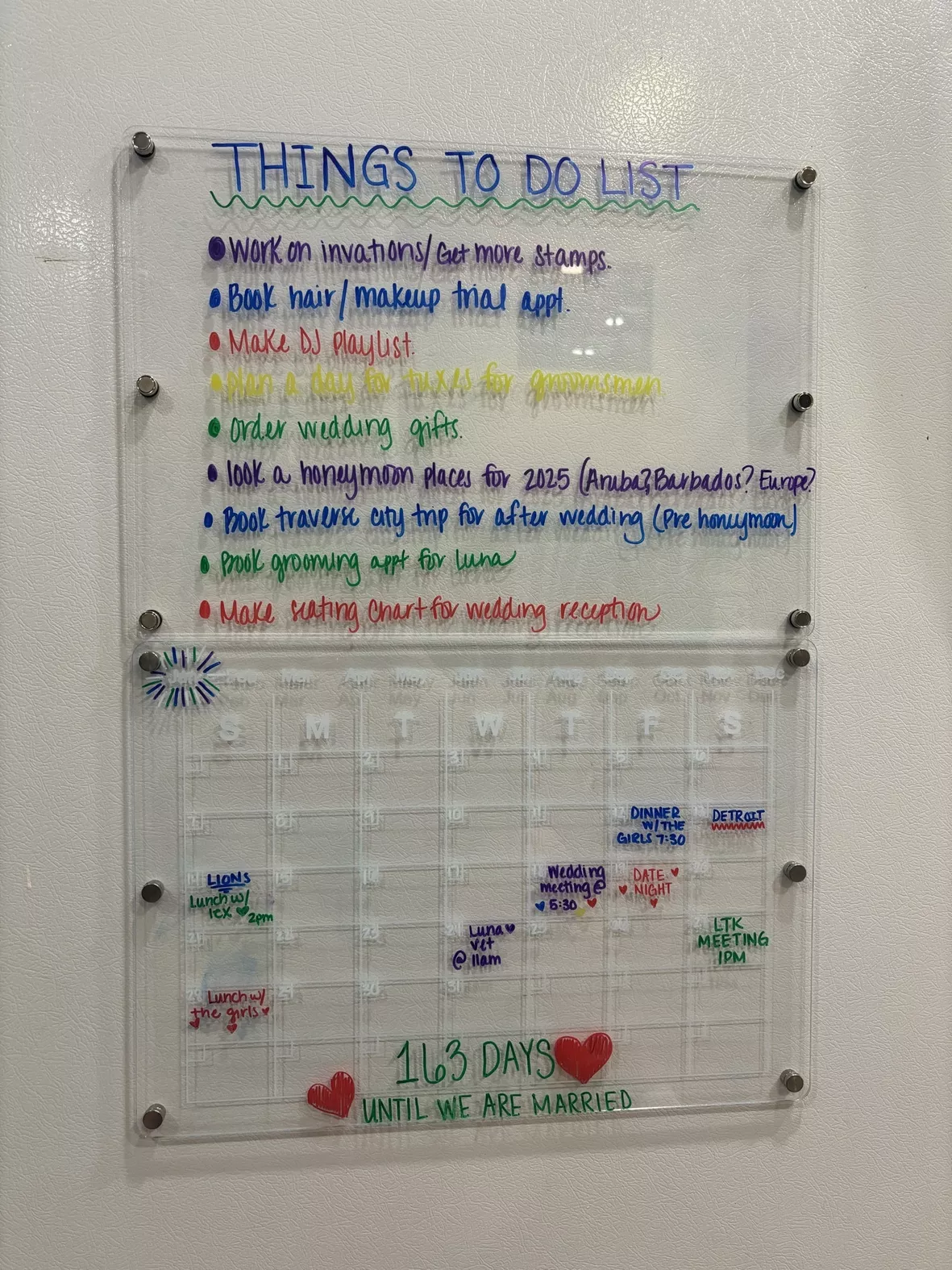  Acrylic Magnetic Monthly and to DO List for Fridge