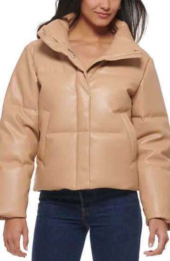 Water Resistant Faux Leather Puffer Jacket | Nordstrom